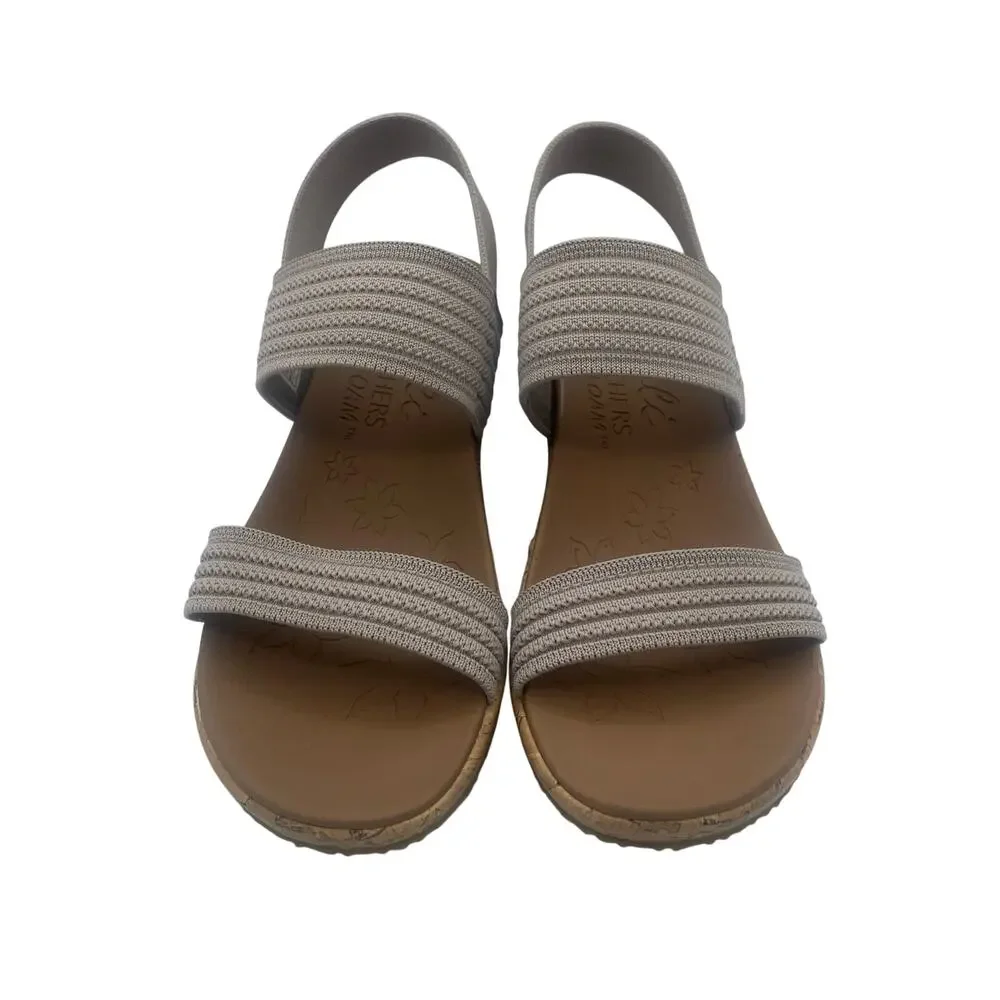 Skechers Beverlee Sheer Luck Heels Sandals Wedge Taupe Comfort Womens 9.5